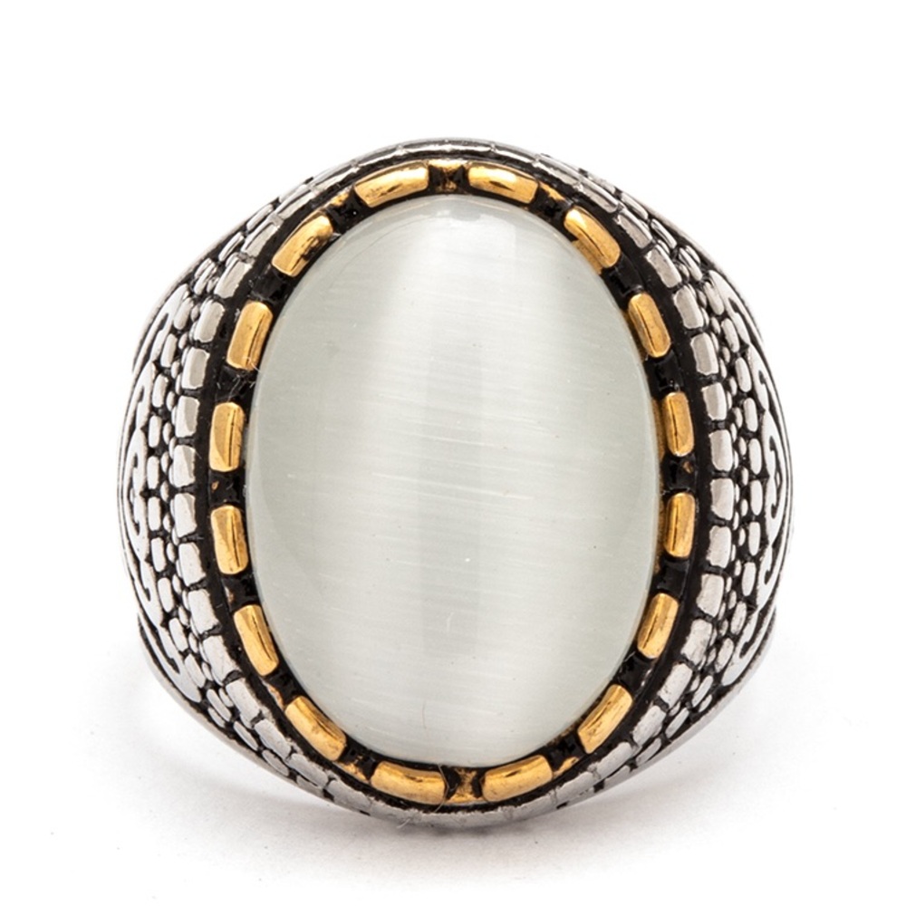 Silver & Opal Stainless Steel Statement Rings
